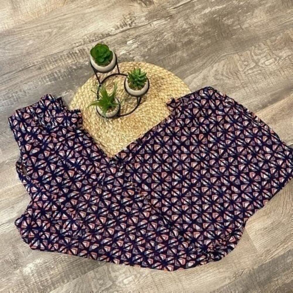 Truth geometric print wide leg pants size small navy, pink and white EUC